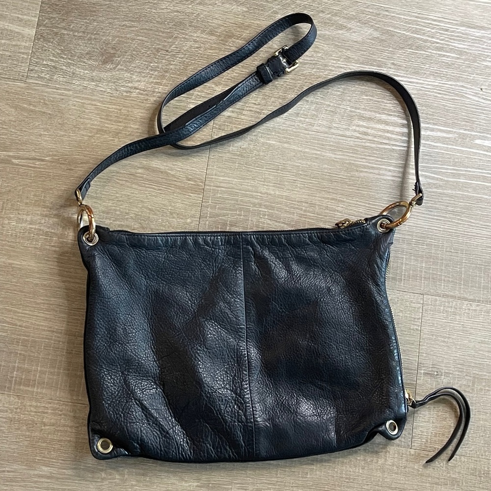 Margot Fold Over Black Suede & Leather Crossbody Shoulder Bag
